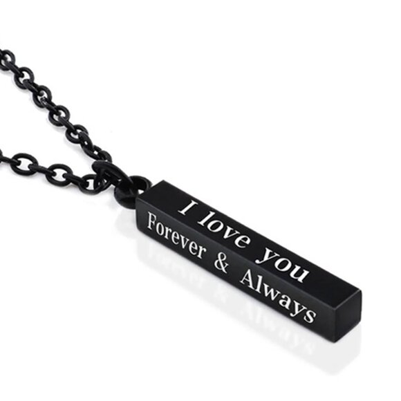 Syrios Gifts Jewelry - Black Column Bar Necklace I Love You Forever & Always Romantic Pendant Gift